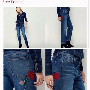 Free People Four Seasons Rose Embroidered Jeans